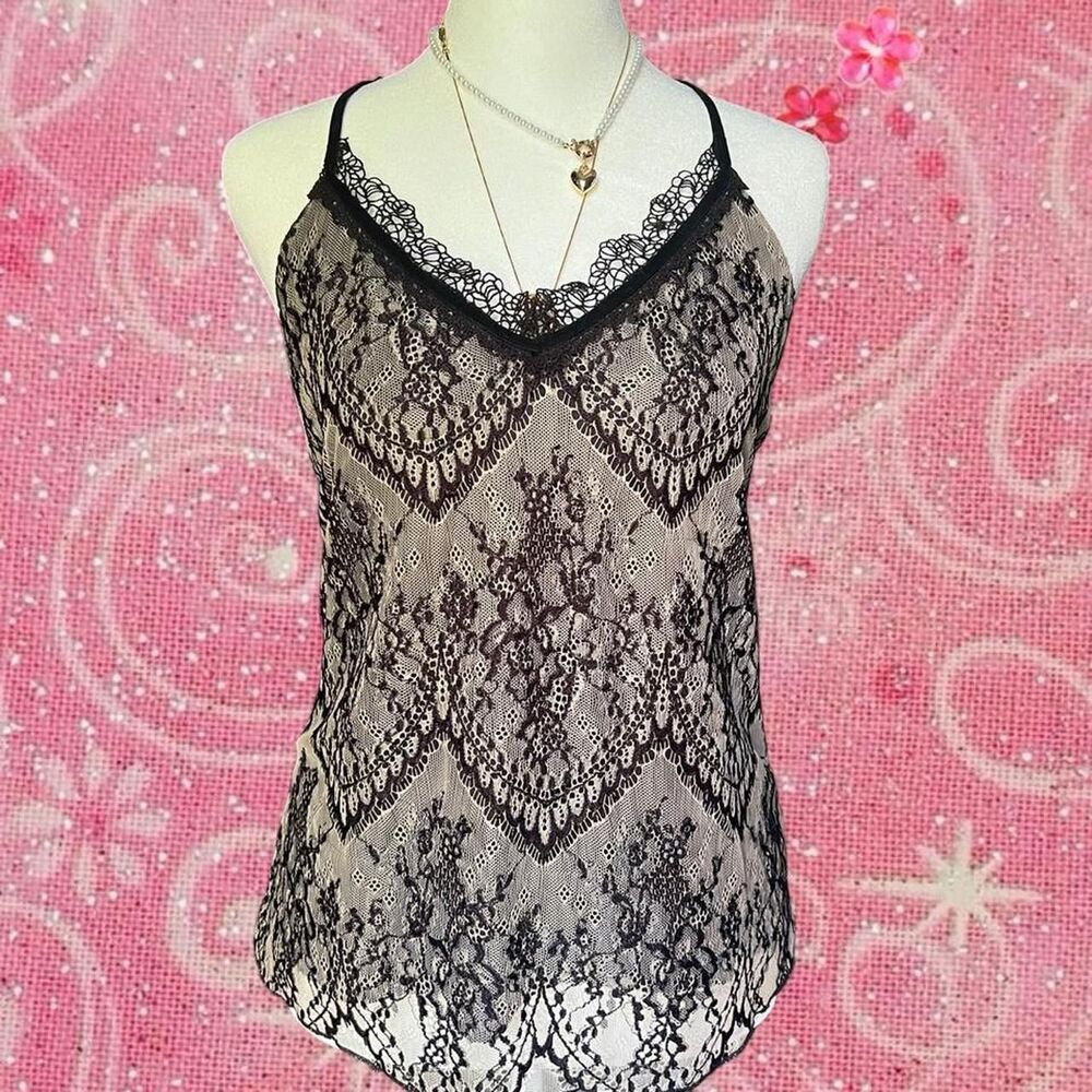 Lavender Brown 2000s Style Black Lace Flowy Cami Top